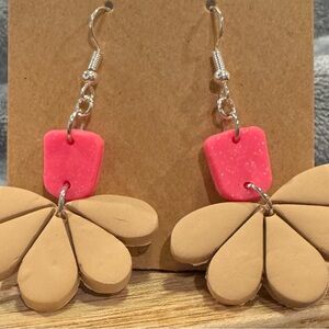 Pink and Tan Dangle Earrings